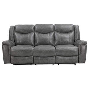 English Elm Hudson Grey Faux Leather Motion Sofa with Dual Recliners, Cupholders, Pop-Up Outlet & Drawer B062P357810