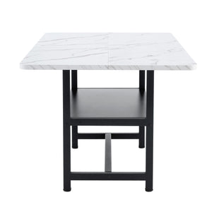 English Elm 71 Inch Fashionable Walnut Grain Dining Table with Sturdy Metal Legs, Scratch-Resistant MDF Top, Storage Shelf, Minimalist Design White+Black W1151P364852
