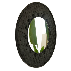 English Elm 24'' Solana Mirror - Handcrafted Bamboo & Hemp Wall Mirror with Radiant Sunburst Diamond Motif for Elegant Rooms Black,Silver W2615P346489