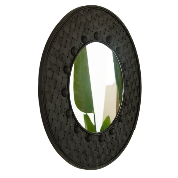 English Elm 24'' Solana Mirror - Handcrafted Bamboo & Hemp Wall Mirror with Radiant Sunburst Diamond Motif for Elegant Rooms Black,Silver W2615P346489