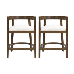 English Elm Christopher Knight Home® - Rubberwood Counter Stool Set of 2 with Upholstered U-Shaped Seats, Cutout Barrel Back, Eco Wood Finish Beige N771P197028T