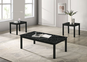 English Elm Contemporary 3-Piece Table Set With Faux Marble Top & Solid Wood Legs - Stylish Living Room Decor B2741P391801