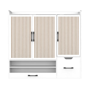English Elm Multi-functional Shoe Cabinet with Adjustable Shelves, Stool & Retractable Toe-Kick Drawer, White Storage Organizer with Sturdy Top for Entryway and Hallway W3383P361254