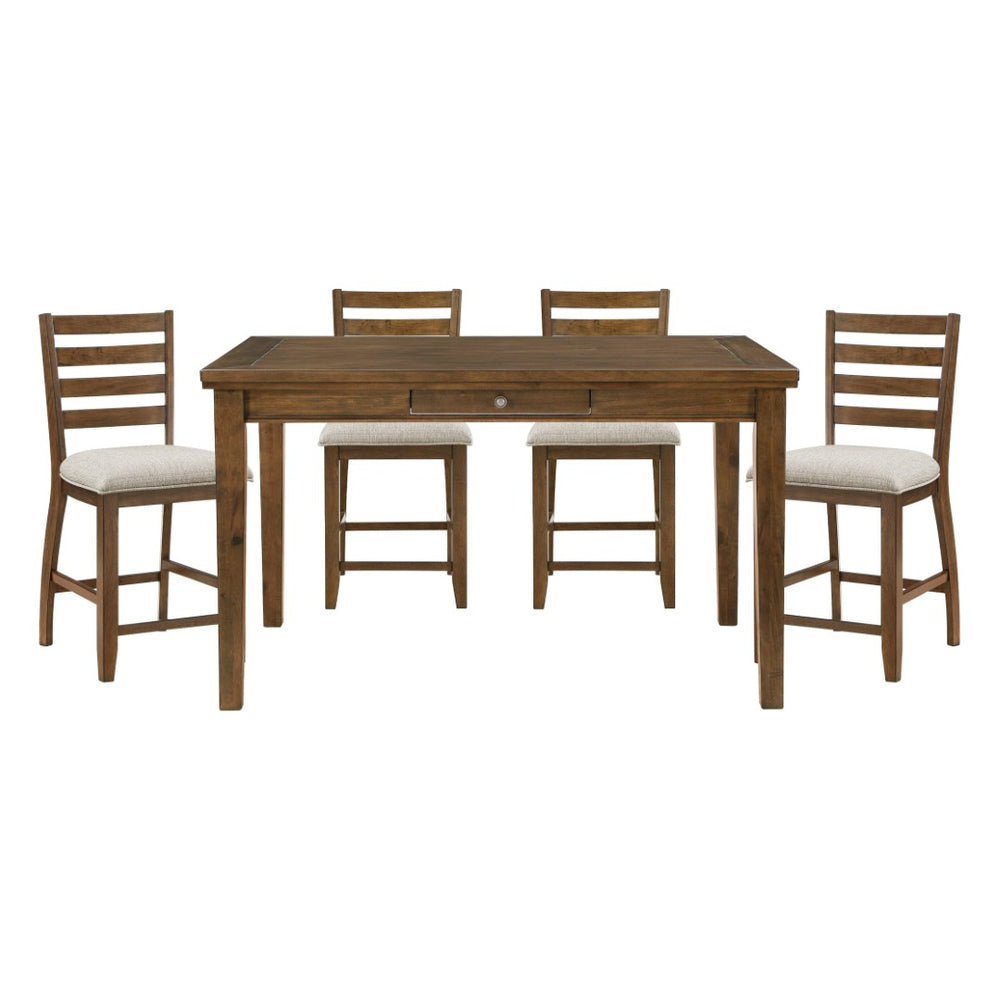 English Elm Traditional Counter Height Dining Set Acacia Veneer Cherry Finish with Storage Drawers B011S02489