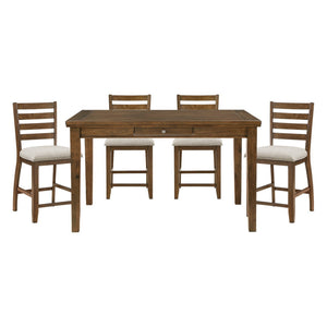 English Elm Traditional Counter Height Dining Set Acacia Veneer Cherry Finish with Storage Drawers B011S02489