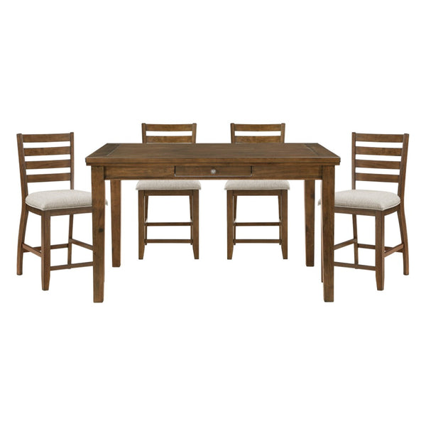 English Elm Traditional Counter Height Dining Set Acacia Veneer Cherry Finish with Storage Drawers B011S02489