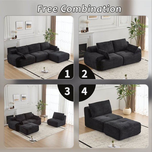 English Elm Modern Memory Foam Compressed Sofa — Pet-Friendly Corduroy Modular Sectional, Cloud-Like Comfort, No Assembly Black W3723S00010