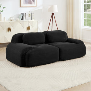 English Elm 82'' Curved Modular Sofa Corduroy Upholstered Two Seat Living Room Lounge Black W714P323651