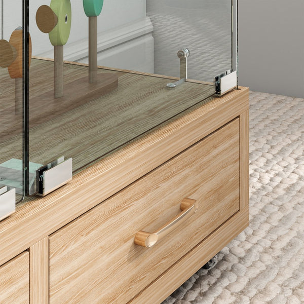 English Elm Modern Glass Display Cabinet With Led Lighting, 2 Drawers & 4 Shelves For Stylish Storage Solutions W241S00060