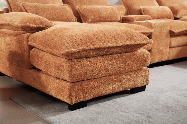 English Elm Modern U-Shaped Sofa With Console, Usb Ports & Sleeper Chaise – Stylish 6-Seat Chenille Couch Set W2100S00282