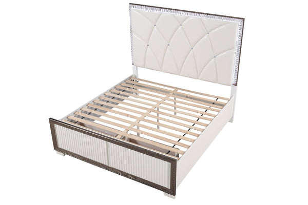 English Elm Fabio Tufted King Bed with LED Lighting, Diamond Accents, Two Drawers & Two-Tone Textured Finish B009S01933