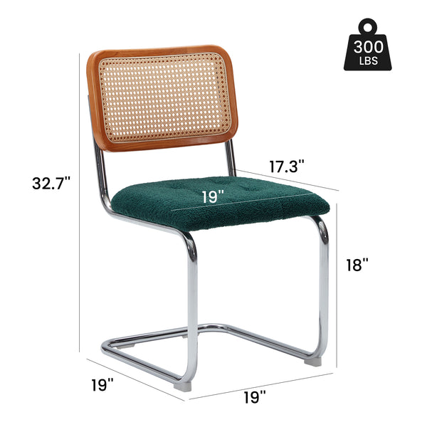 English Elm Kitchen Mid-Century Dining Chairs Set of 2 with Rattan Backrest, Cantilever Aluminum Legs, 300lb Capacity Blackish Green T3623P408462