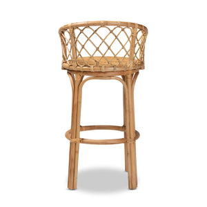 English Elm Modern Rattan Barstool with Woven Texture Curved Arms and Footrest for Kitchen Island B2750P467635