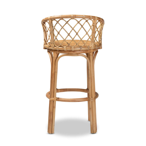English Elm Modern Rattan Barstool with Woven Texture Curved Arms and Footrest for Kitchen Island B2750P467635