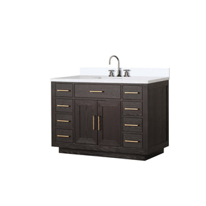 English Elm Brown Oak Single-Sink Vanity 48" W With Durable White Quartz Top & Chrome Faucet Set For Stylish Bathrooms B2731P257701
