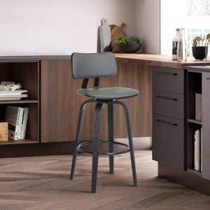 English Elm Pico Swivel Bar Stool Gray Faux Leather Seat with Tapered Wood Base for Kitchen Island B2736P464836