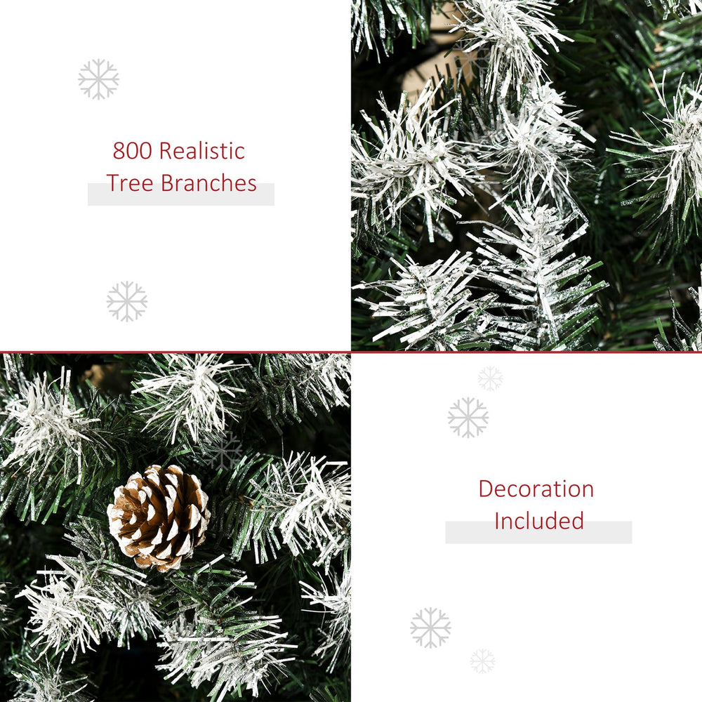 English Elm Homcom 6Ft Snow-Dusted Full Fir Christmas Tree With 800 Lifelike Tips & 61 Pine Cones For Holiday Charm W2225P229779