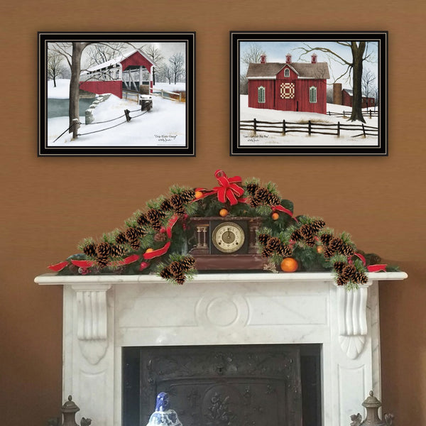 English Elm Trendy Decor 4u Billy Jacobs Two Piece Pastoral Barn Art Black Framed Wall Set B067P255227