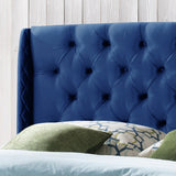 Christopher Knight Home® - Noble House - Lidia Full/Queen Tufted Wingback Velvet Headboard, Navy Blue And Black