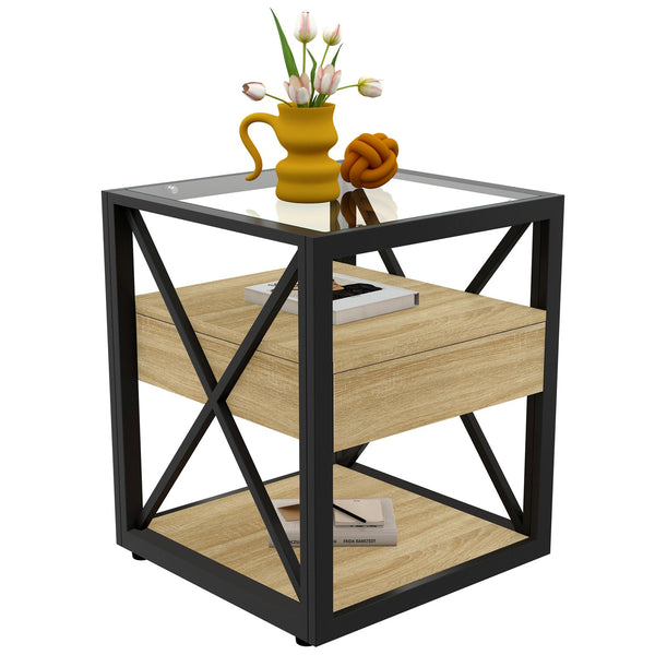 English Elm 1 Modern End Table With Drawer - Stylish Nightstand For Bedroom & Living Room, Industrial Design & Storage W241P246913
