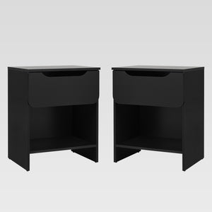 Simple Modern 1-Drawer Nightstand - Set of 2 Black DOMB4CBLC-2PK Walker Edison