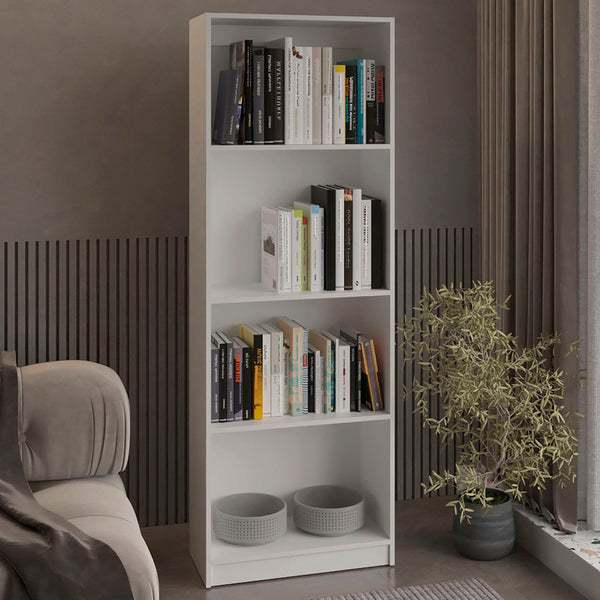 English Elm White Tier Storage Shelves Bookcase with 4 Spacious Shelves, 71.1" Tall White Finish for Home Decor B062P175156