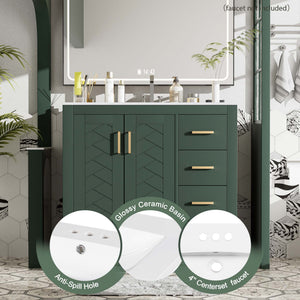 English Elm 36'' Bathroom Vanity with Ceramic Sink Combo Solid Wood Frame Soft-Closing Drawers Ample Storage Elegance Green N710P243327F