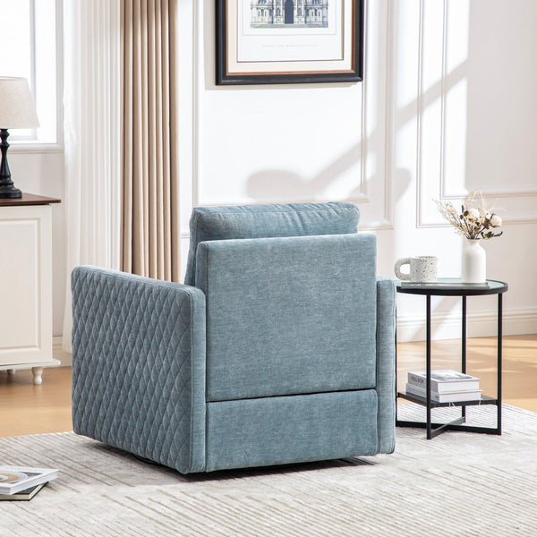 English Elm 29.5''w Chenille Swivel Club Chair with Hidden Storage Tufted Square Seat for Reading Nooks Blue W3118P419159