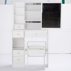 English Elm 29.2" Stylish Compact Vanity Table Set With Cushioned Stool & Large Sliding Mirror For Small Spaces W936P226026