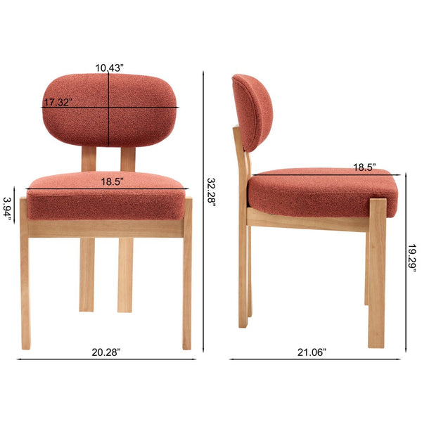English Elm Wooden Wingback Dining Chairs Chenille Upholstered Set for Farmhouse Kitchen Dark Orange W3244P457881