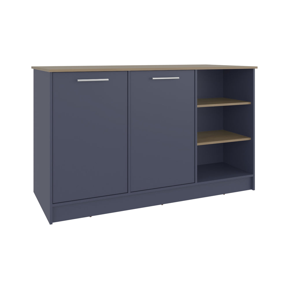 English Elm Ginger Multicolor Kitchen Island with 3 Open Shelves, 2 Cabinets, 26"x59" Prep Top & Stool Space B070S00393