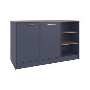 English Elm Ginger Multicolor Kitchen Island with 3 Open Shelves, 2 Cabinets, 26"x59" Prep Top & Stool Space B070S00393