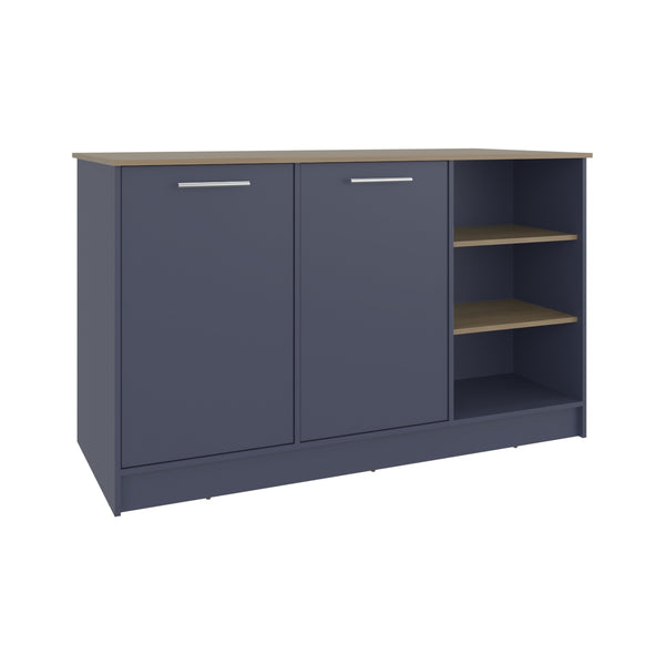 English Elm Ginger Multicolor Kitchen Island with 3 Open Shelves, 2 Cabinets, 26"x59" Prep Top & Stool Space B070S00393