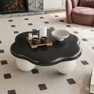 English Elm 35" Cloud Shaped Mdf Coffee Table Sculptural Round Top with Spherical Legs for Modern Living Black White W1435S00029