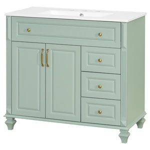 English Elm 36" Forest Green Rubberwood Bathroom Vanity with Ceramic Sink and Golden Hardware N725P356069F