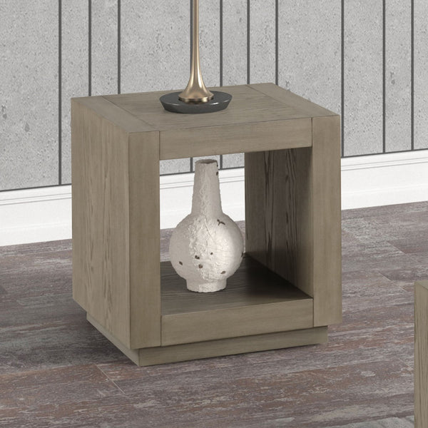 English Elm 1pc Square End Table with Open Bottom Shelf and Plinth Base, Contemporary Natural Finish Accent Piece Natural 31 L x 24 W x 16 H B2741P395384