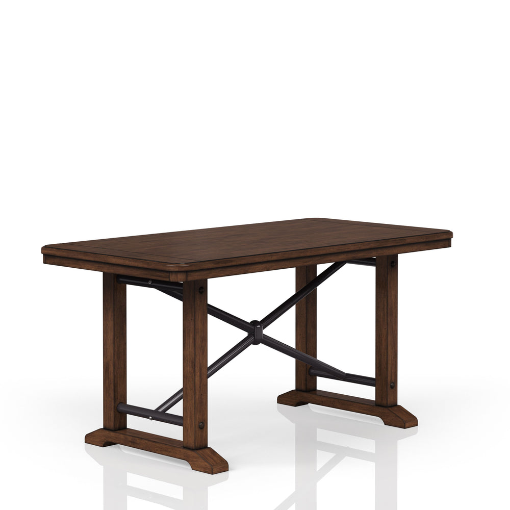 English Elm Casual Counter Height Double Pedestal Dining Table in Brown — Industrial Farmhouse, Metal Accents, Solid Wood Craftsmanship B2699P218283
