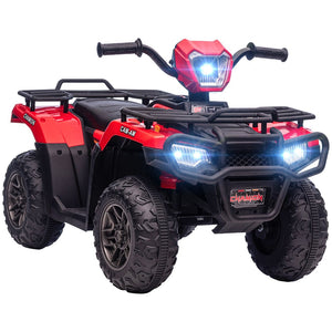English Elm Aosom 12v Kids Battery Powered Atv Quad with Led Lights Music Usb Treaded Tires W2225P249796