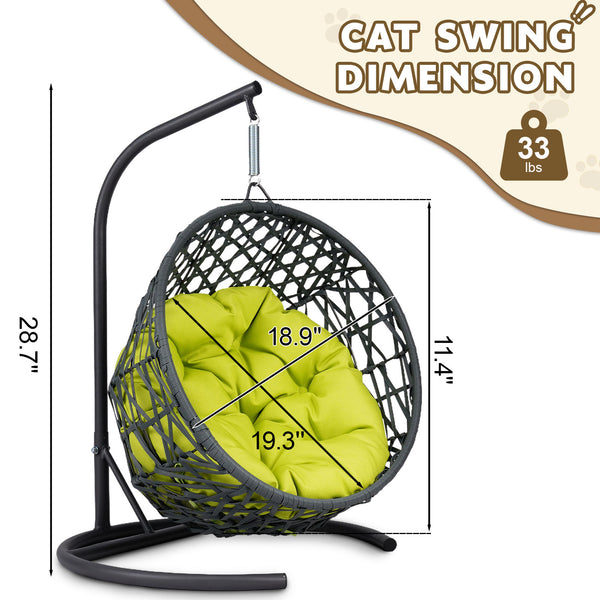 English Elm Cat Swing Bed With Cushion - Stylish Egg Chair For Cats & Small Dogs, Cozy Indoor/Outdoor Retreat! W2500P283890