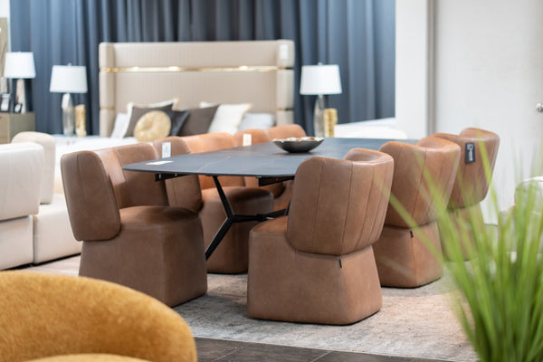 VIG Furniture Standing Modern Brown Vegan Leather Dining Chair With Swivel, Castor Wheels, Plush Cushioning, 275Lb Capacity VGKK-KF.Y1255-BRN