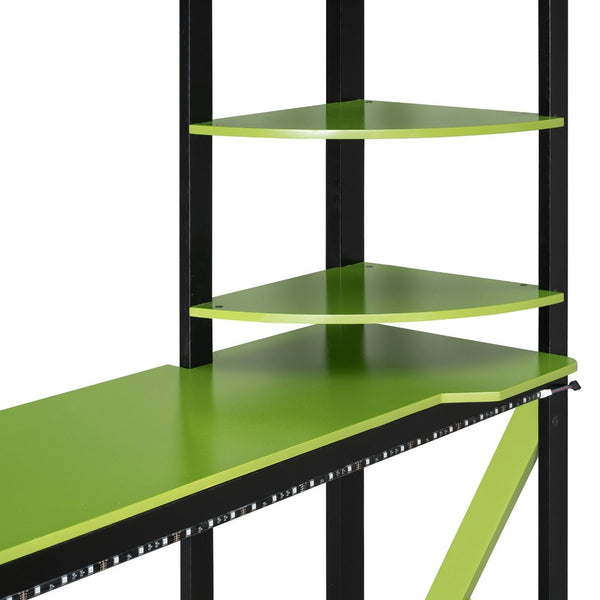 English Elm Full Size Loft Bed with Rgb Lighting Chevron Desk Usb Charging Ports and Storage Shelves Black+Green LT000286AAG