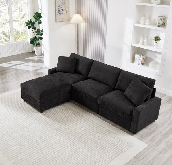 English Elm 103.54" L-shaped Modular Sectional with Ottoman Storage Polyester Cloud Sofa Black W1669S00052