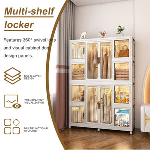 English Elm Portable Wardrobe Closet Organizer with 12 Magnetic Doors, 12 Cubes, 2 Rods, 16 Hangers — Durable PP Storage Cabinet White W2699P184784
