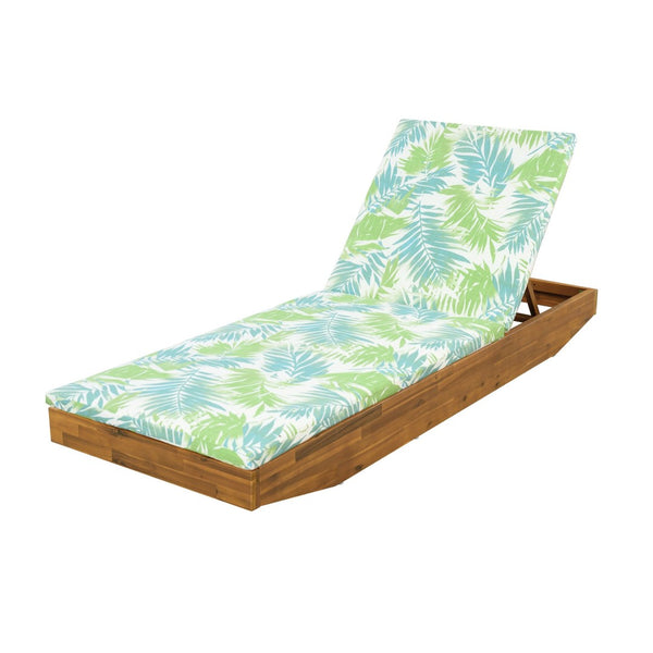 English Elm Boat-shape Acacia Wood Outdoor Chaise Lounge Slatted Teak Finish Poolside Recliner Green Leaf,Teak N770P380117T_N770P253018L
