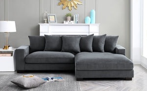 English Elm Luxe Oversized L-Shaped Sectional Couch With Chaise - Dark Grey Corduroy Sofa For Modern Living Rooms B2735S00004