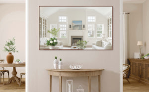 English Elm 60*36" Oversized Modern Rectangle Bathroom Mirror with Walnut Aluminum Frame Removable Tray, Versatile Wall or Floor Mount, HD Reflection and Durable Design W708P297589