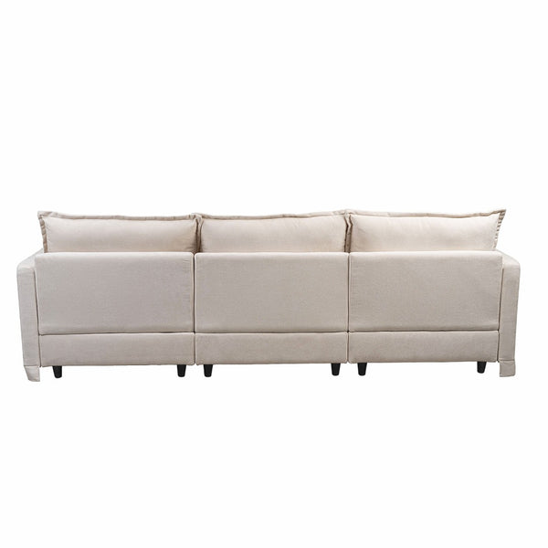 English Elm 93.31" Modular L-shaped Sectional with Movable Ottoman Chenille 4-seat Living Room Sofa Beige W2795S00034