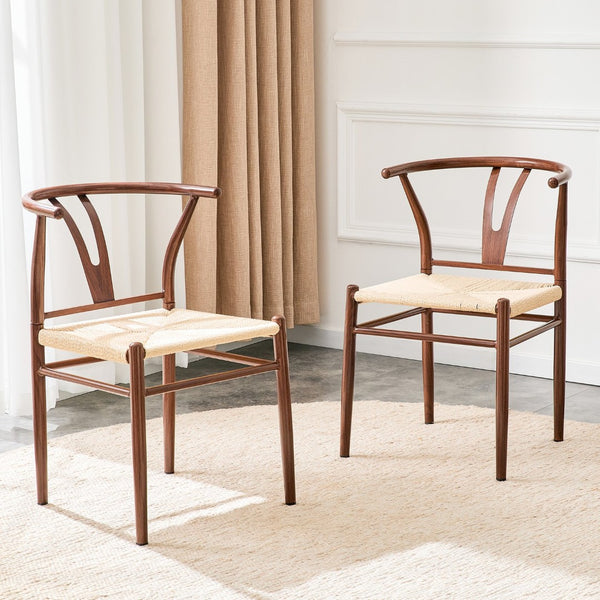 English Elm Wesborn Artisan Rope Woven Iron Dining Chair Set Medieval Y Back Industrial Style Brown W2920P430785