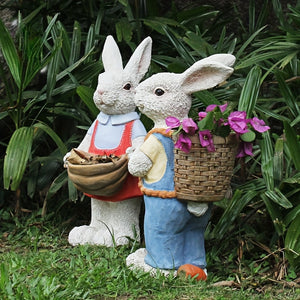 English Elm Simulated Rabbit Couple Resin Garden Sculpture Hand-painted Outdoor Figurine Decor W5709P501348
