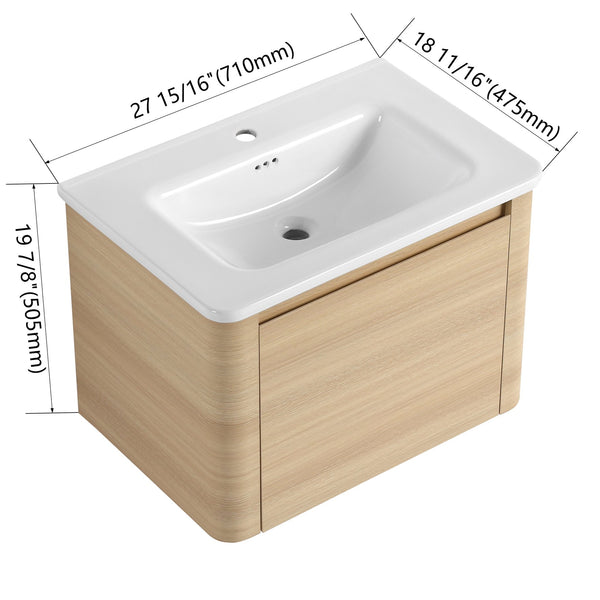 English Elm 28'' Wall-Mounted Bathroom Vanity with Ceramic Sink, Soft-Close Door, Plywood Durability & Space-Saving Design Ameican White Oak W999P317926